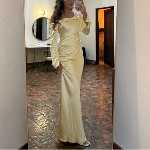 Meshki Long Sleeve Satin Maxi Dress - Lemon